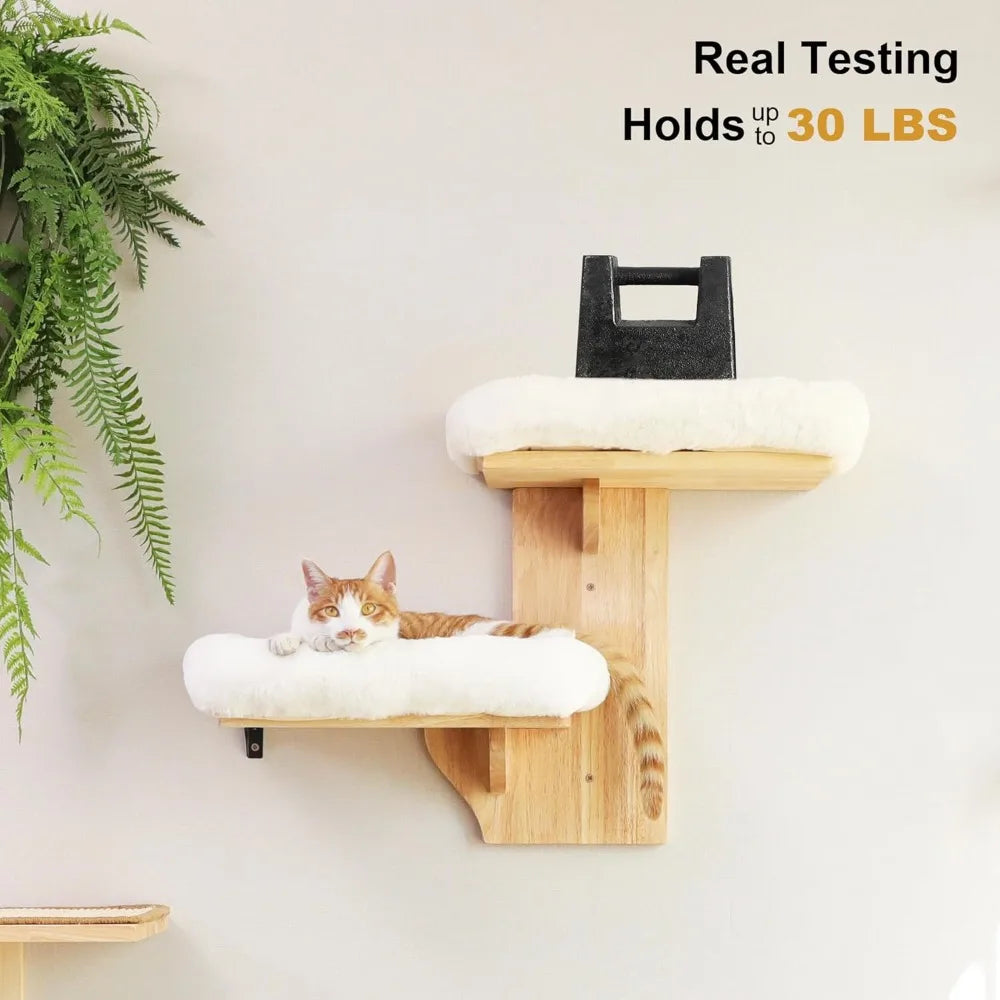 Cat Wall Shelves – 2-Piece Tree-Shaped Floating Cat Furniture with Cushioned Perch