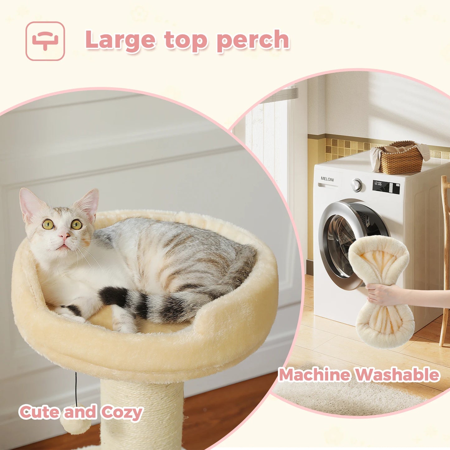 Luxury Cat Tree Tower with Thick Scratching Posts & Cozy Flower Bed for Large Cats