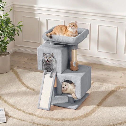 34" Multi-Level Cat Tree Tower with XL Perch, Scratching Posts & Sisal Ramp