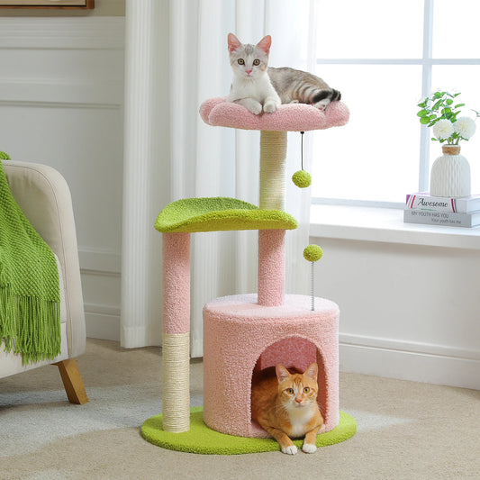 Flower Cat Tree Tower with Sisal Scratching Post & Plush Condo