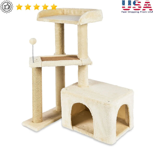 Deluxe 31" Cat Condo Tower with Jute Scratching Posts & Plush Retreat