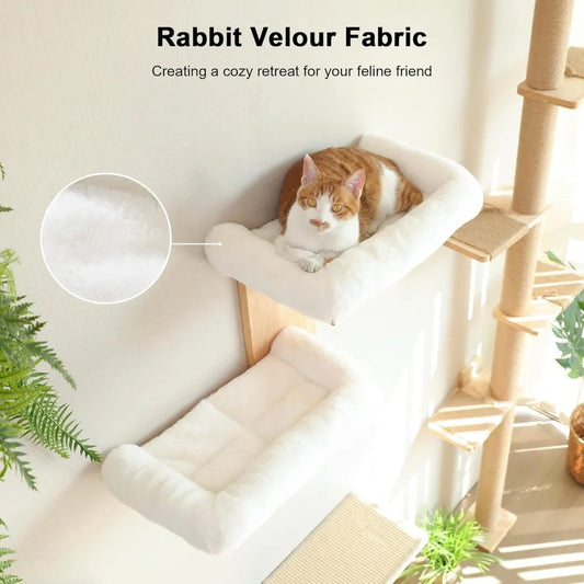 Cat Wall Shelves – 2-Piece Tree-Shaped Floating Cat Furniture with Cushioned Perch