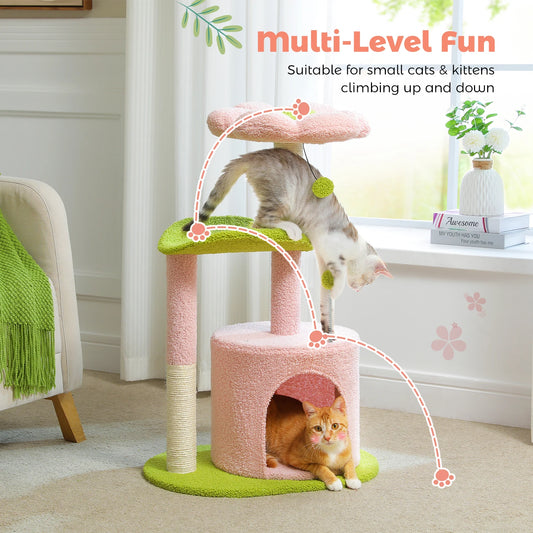 Flower Cat Tree Tower with Sisal Scratching Post & Plush Condo