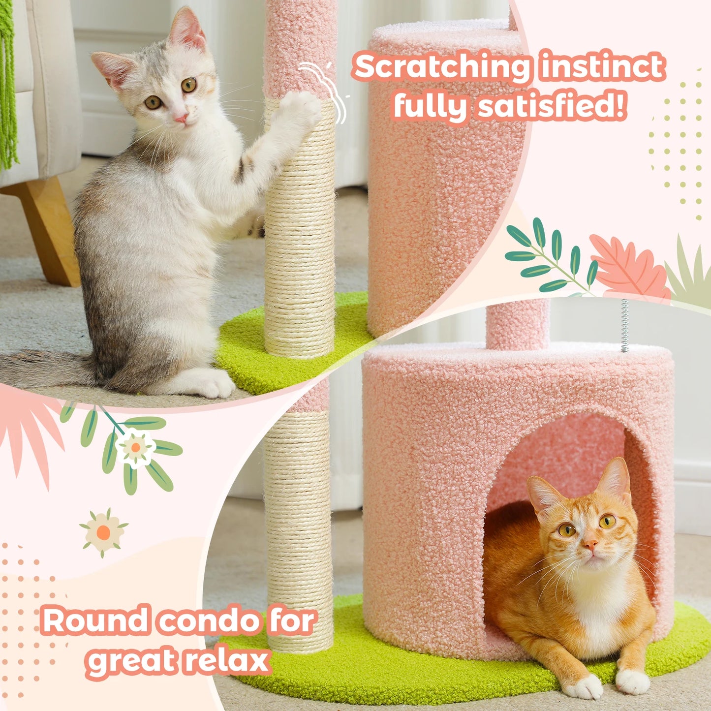 Flower Cat Tree Tower with Sisal Scratching Post & Plush Condo