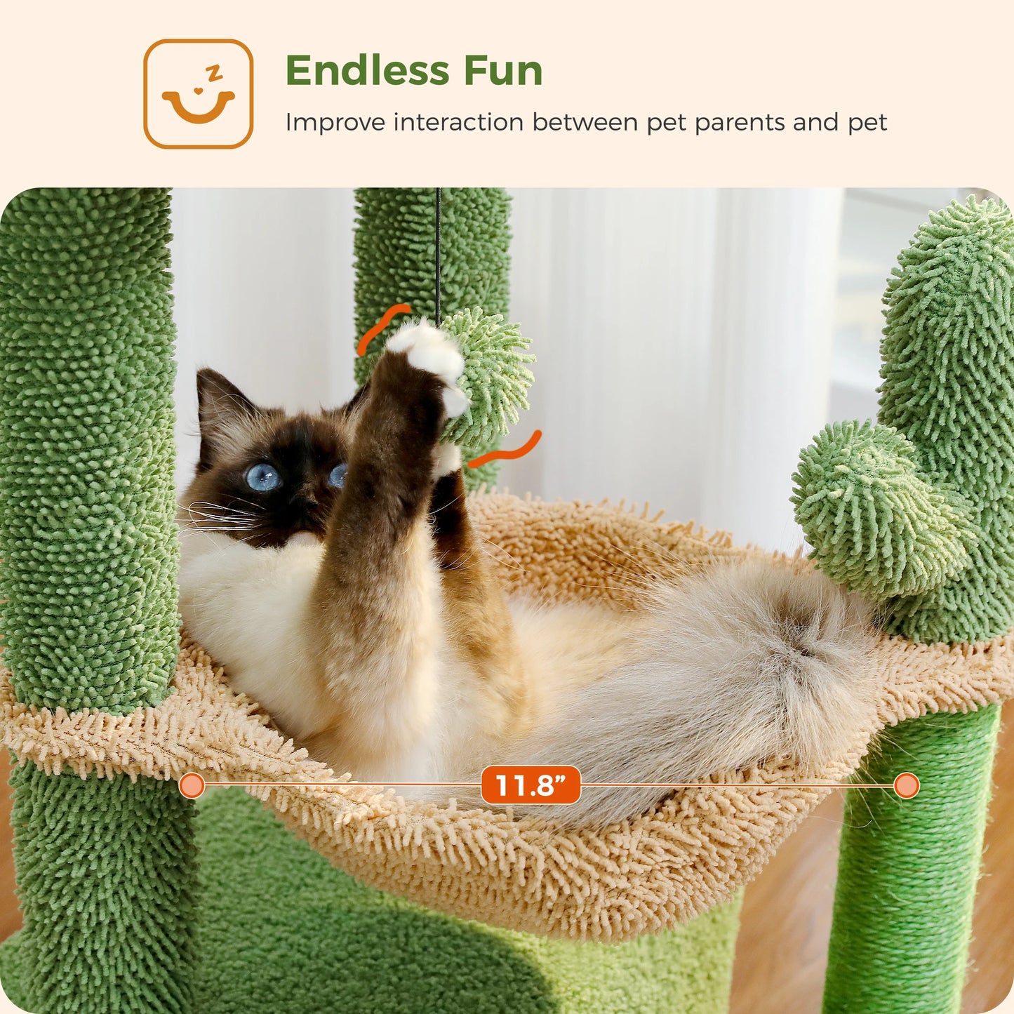 4-in-1 Cactus Cat Tree Tower with Condo, Hammock & Scratching Post