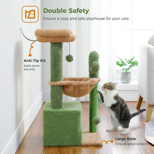4-in-1 Cactus Cat Tree Tower with Condo, Hammock & Scratching Post
