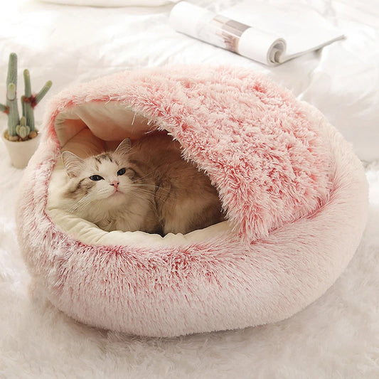 Round Plush Cat Bed with Cover – Cozy Nest Cave for Cats & Small Dogs