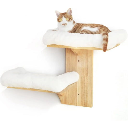 Cat Wall Shelves – 2-Piece Tree-Shaped Floating Cat Furniture with Cushioned Perch