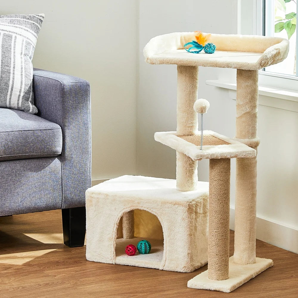 Deluxe 31" Cat Condo Tower with Jute Scratching Posts & Plush Retreat